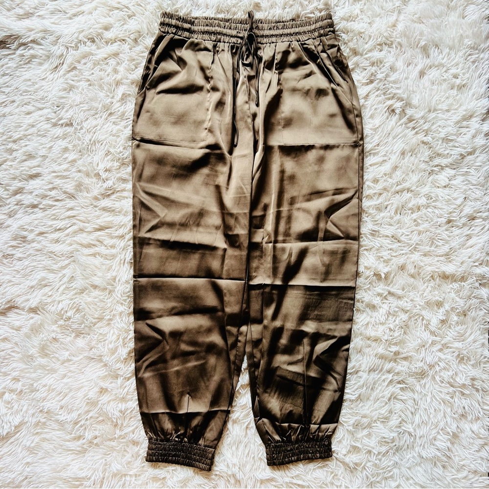 Olive Green Satin Joggers